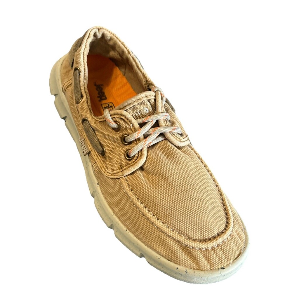 Jeep Mens EU 42/US 9 Made To Explore Tabasco Boat Khaki Shoes Canvas Cushioned